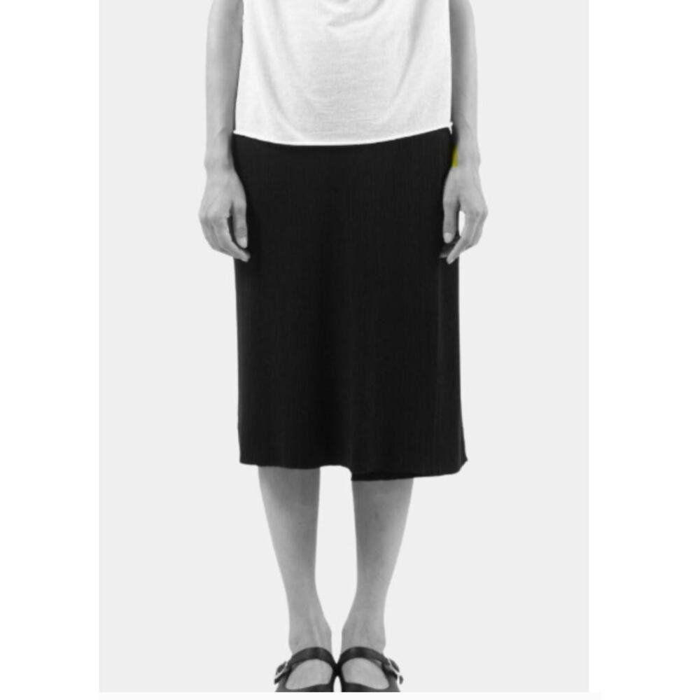 Lars Andersson Black Ribbed Midi Knit Sweater Skirt Faux Wrap L Organic Cotton